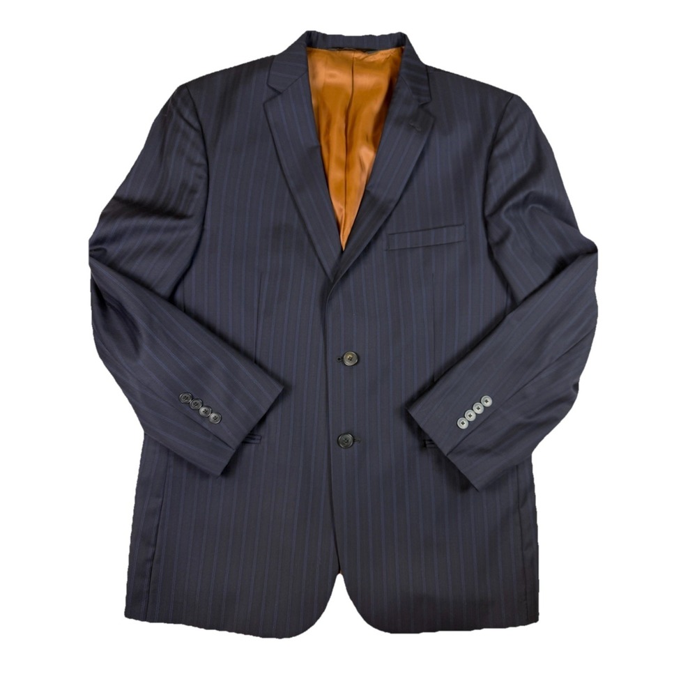 Jos A Bank Joseph Suit Jacket 42R Navy Blue Pinstripe 100% Wool SlimFit 2 Button
